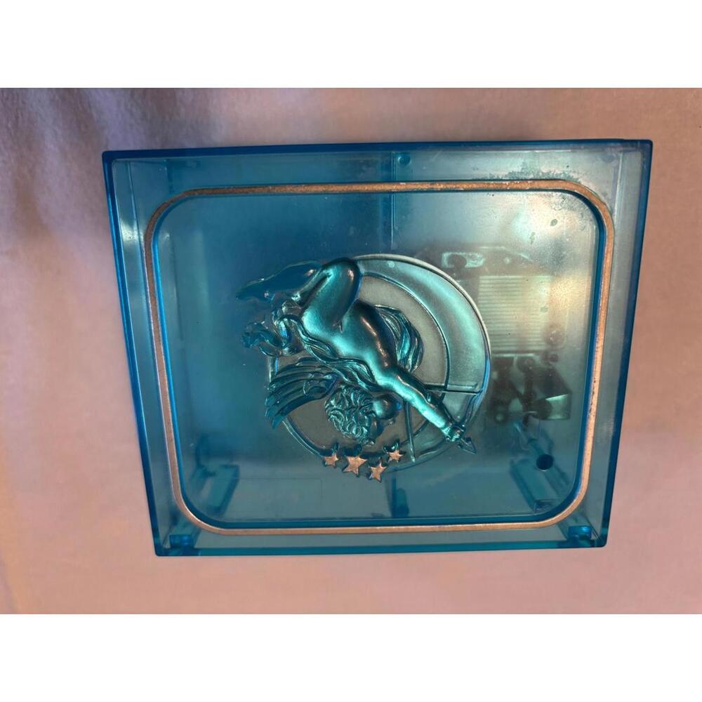 1960's Swisstone Clear Blue Lucite Cupid Jewelry Trinket Music Box